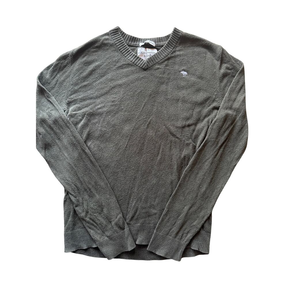Abercrombie & Fitch Cashmere Blend Olive Green Large V-neck Sweater White Moose
